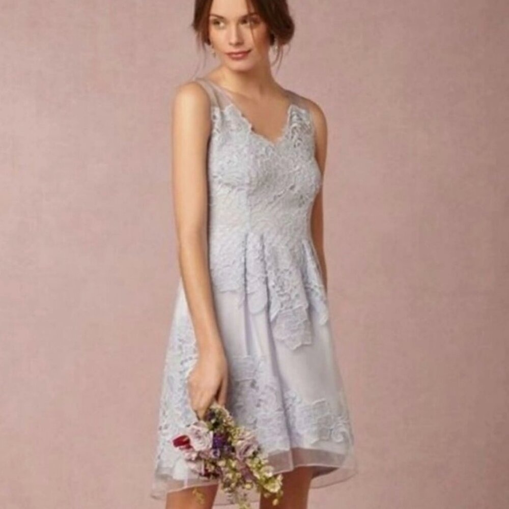 Yoana Baraschi Silver Celestine 100% Silk Lace Sleeveless Dress Bridesmaid SZ 2